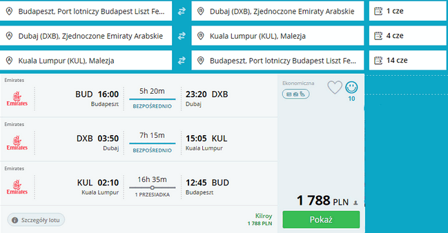 BUD - DXB - KUL