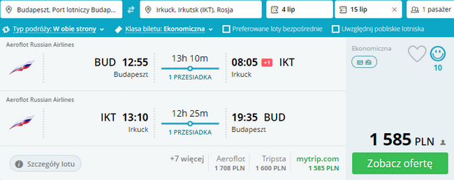 tanie loty nad Bajkał