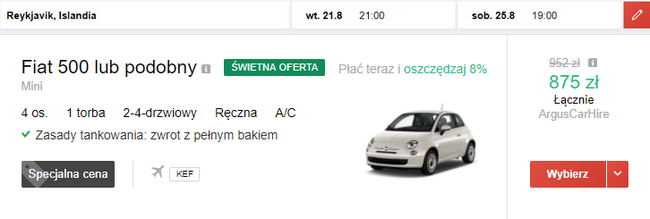 rezerwacja auta na Islandii