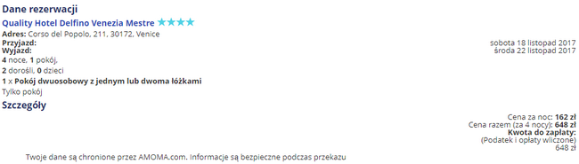 rezerwacja noclegu w Wenecji