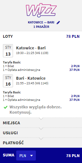 bilet do Bari za 39 złotych w jedną stronę