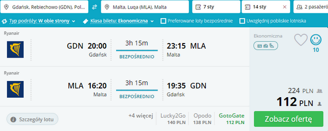 rezerwacja lotów z Gdańska na Maltę