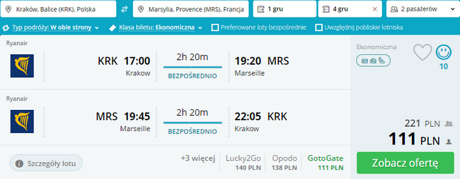loty Ryanair z Krakowa do Marsylii