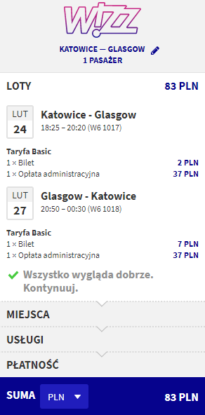 loty z Katowic do Glasgow