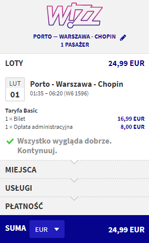 loty z Porto do Warszawy