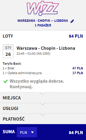 loty z Warszawy do Lizbony