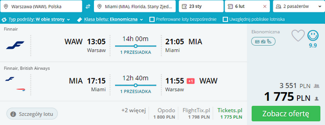 loty Warszawa - Miami