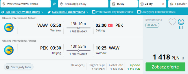 rezerwacja lotów z Warszawy do Pekinu
