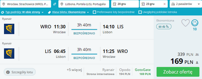 loty z Wrocławia do Lizbony