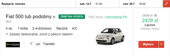 rezerwacja auta na Islandii