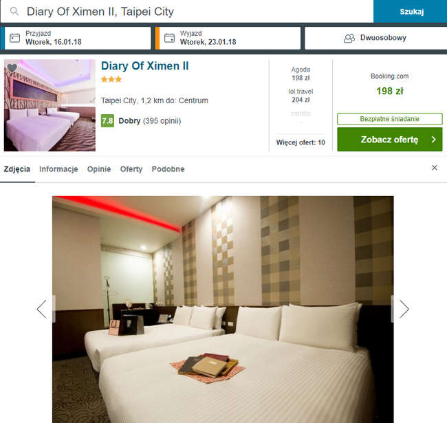 rezerwacja hotelu w Tajpej