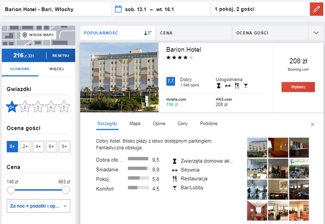 noclegi w Barion Hotel za 196 złotych za noc