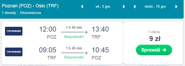 rezerwacja lotów z poznania do oslo