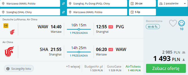 rezerwacja lotów do Szanghaju