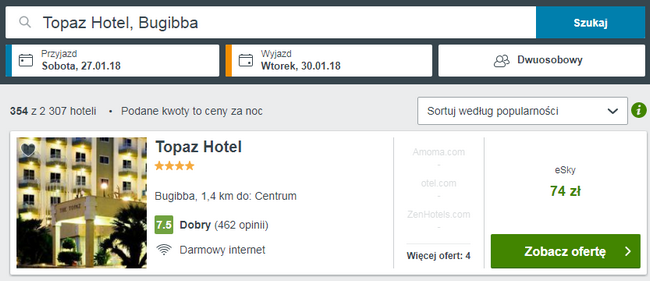 zakwaterowanie na malcie w 4-gwiazdkowym hotelu