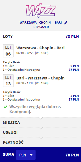 Loty do Bari w dwie strony za 78 złotych