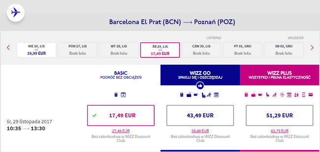 lot z Barcelony do Poznania
