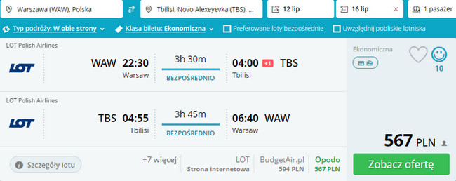 rezerwacja lotów do Tblisi