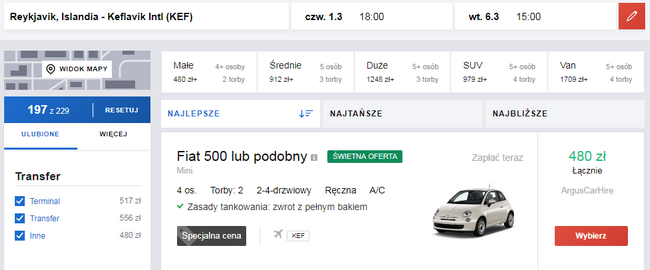 rezerwacja wypożyczenia samochodu na Islandii