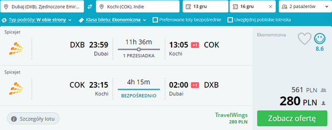 loty z Dubaju na Koczin