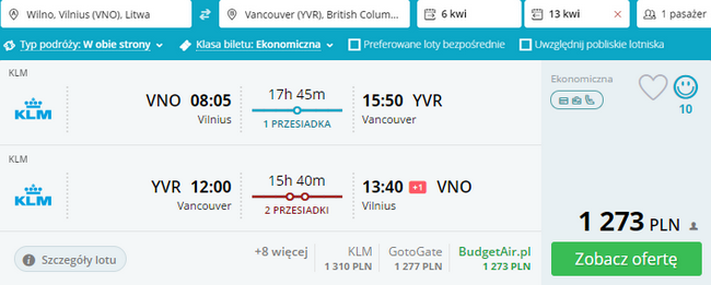 rezerwacja lotów do Vancouver