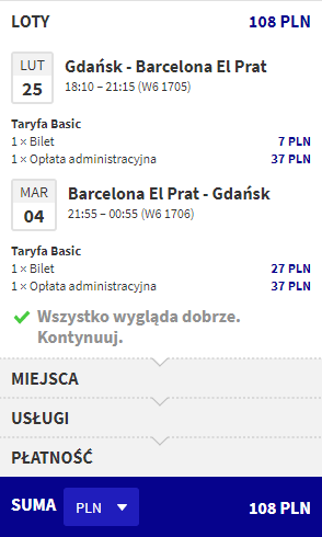 Barcelona loty