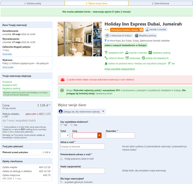 dubaj noclegi w hotelu holiday inn