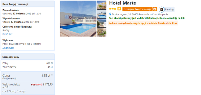 rezerwacja hotelu na Teneryfie