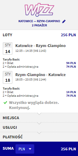 przykładowa rezerwacja lotu dla dwóch osób