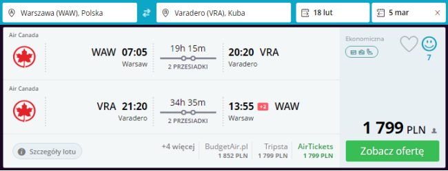 rezerwacja lotów z Warszawy do Varadero