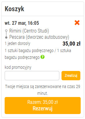 rezerwacja przejazdu pomiędzy rimini a pescarą
