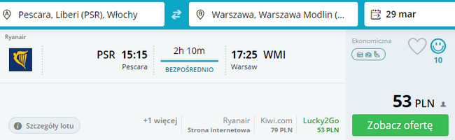 rezerwacja lotów z pescary do warszawy