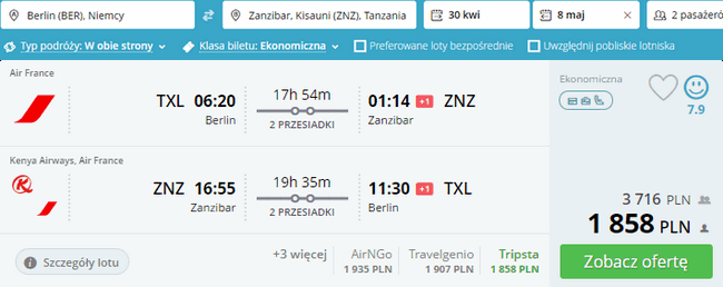 rezerwacja lotów na Zanzibar