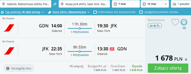 rezerwacja lotów do Nowego Jorku