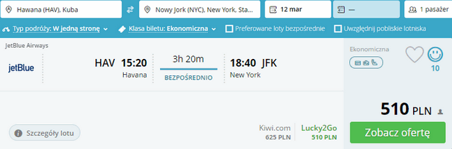 rezerwacja lotu z Kuby do Nowego Jorku