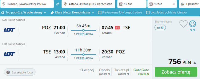 rezerwacja lotów do Astany
