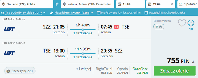 rezerwacja lotów do Astany