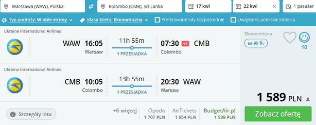 rezerwacja lotów do Kolombo