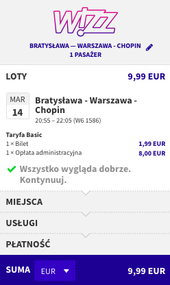 zarezerwuj lot z bratysławy do warszawy