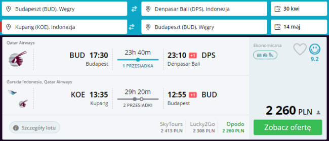 Rezerwacja przelotów Budapeszt - Bali, Kupang - Budapeszt
