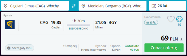 Rezerwacja przelotów z Cagliari do Bergamo