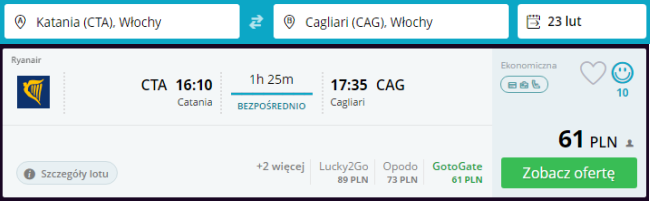 Rezerwacja przelotów z Katanii do Cagliari
