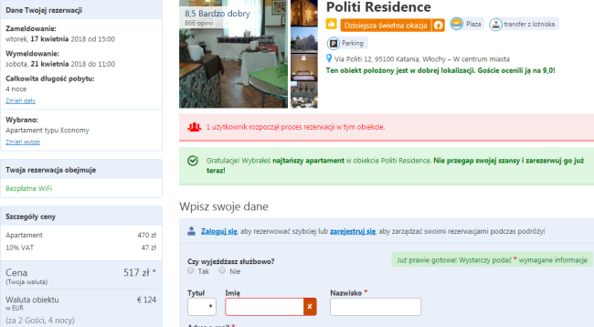 Rezerwacja obiektu Politi Apartaments