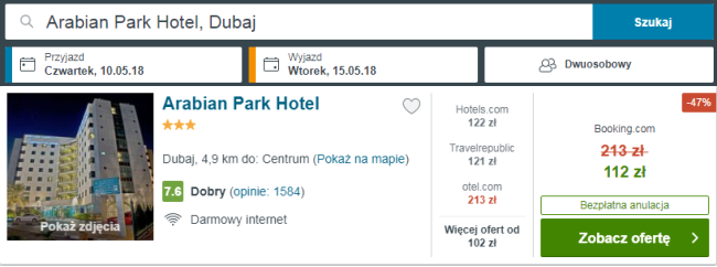Rezerwacja obiektu Arabian Park Hotel