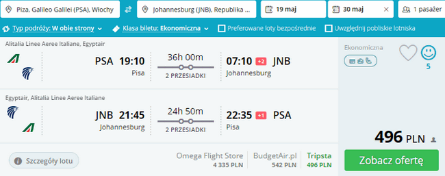 rezerwacja lotów do Johannesburga