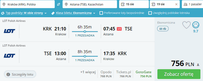 rezerwacja lotów do Astany