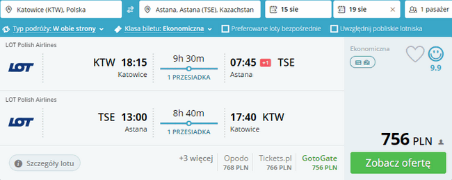 rezerwacja lotów do Astany