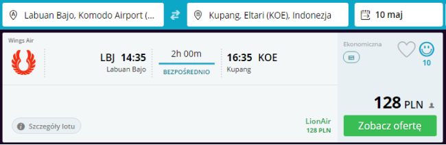 Rezerwacja przelotów z Labuan Bajo do Kupang