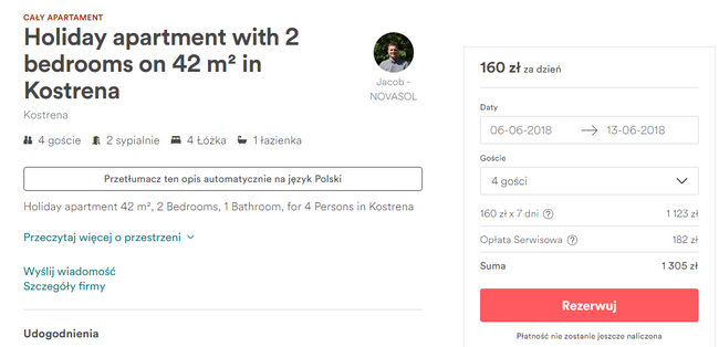 przykładowa rezerwacja noclegu w chorwacji