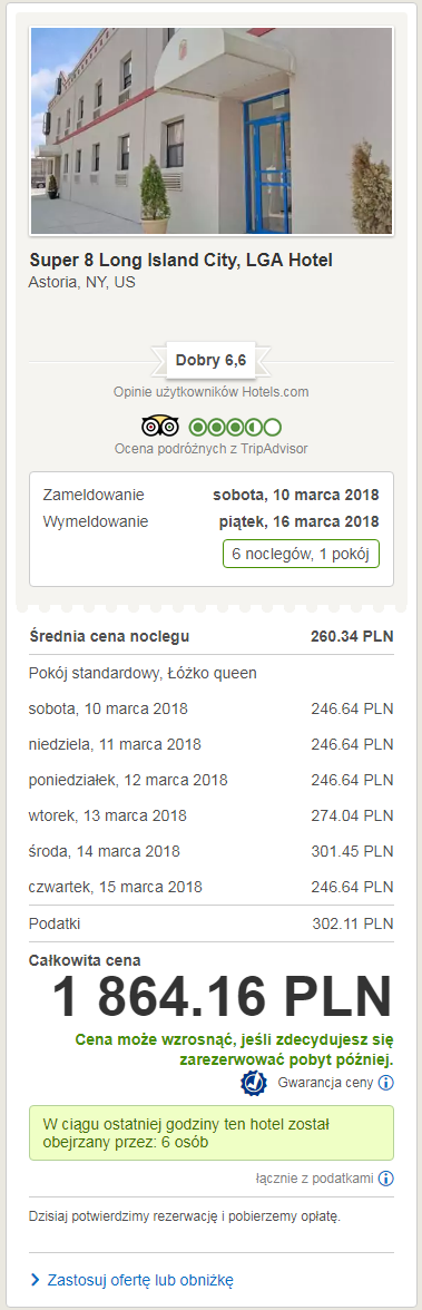 rezerwacja noclegu w nowym jorku